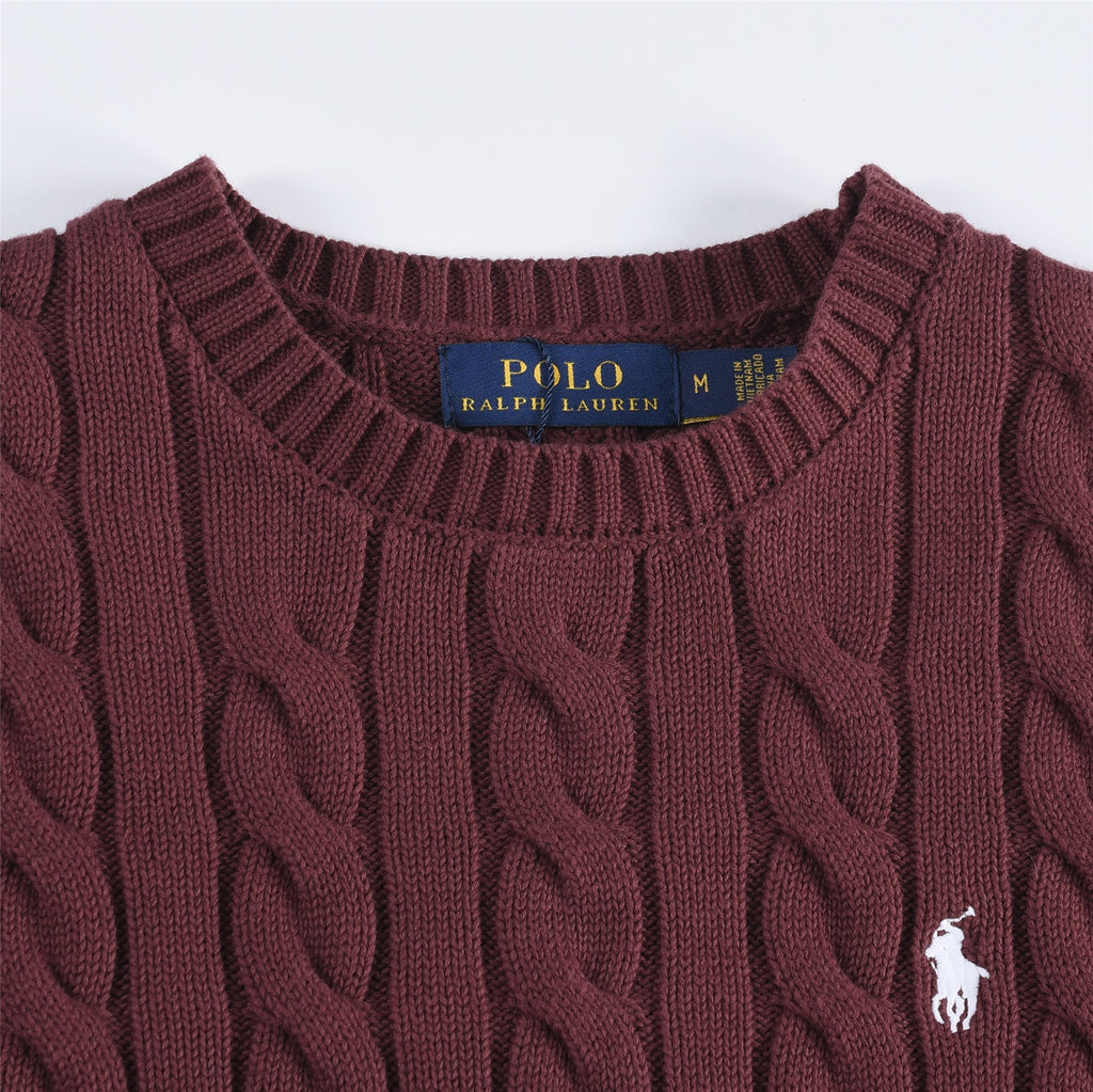 Polo Ralph Lauren Men's Cable Knit Crewneck Sweater Burgundy