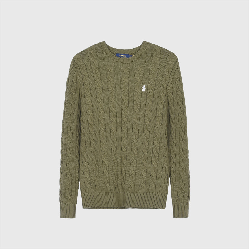 Polo Ralph Lauren Men's Cable Knit Crewneck Sweater Olive Green