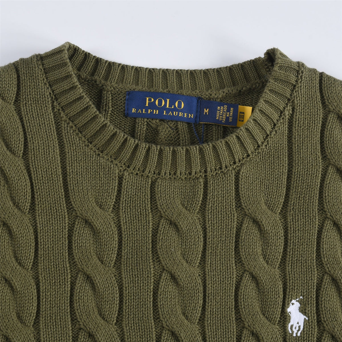Polo Ralph Lauren Men's Cable Knit Crewneck Sweater Olive Green