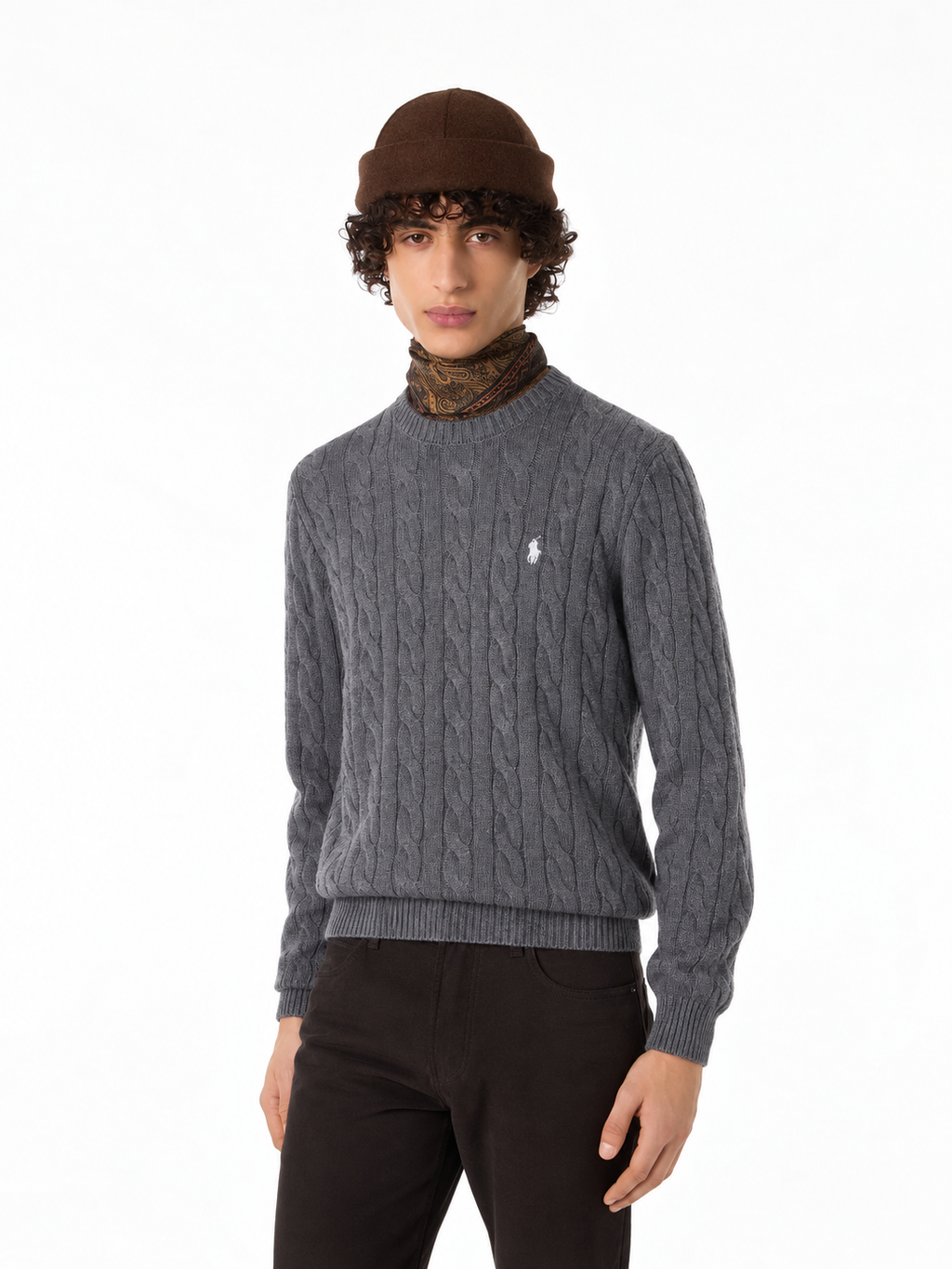 Polo Ralph Lauren Men's Cable Knit Crewneck Sweater Dark Grey