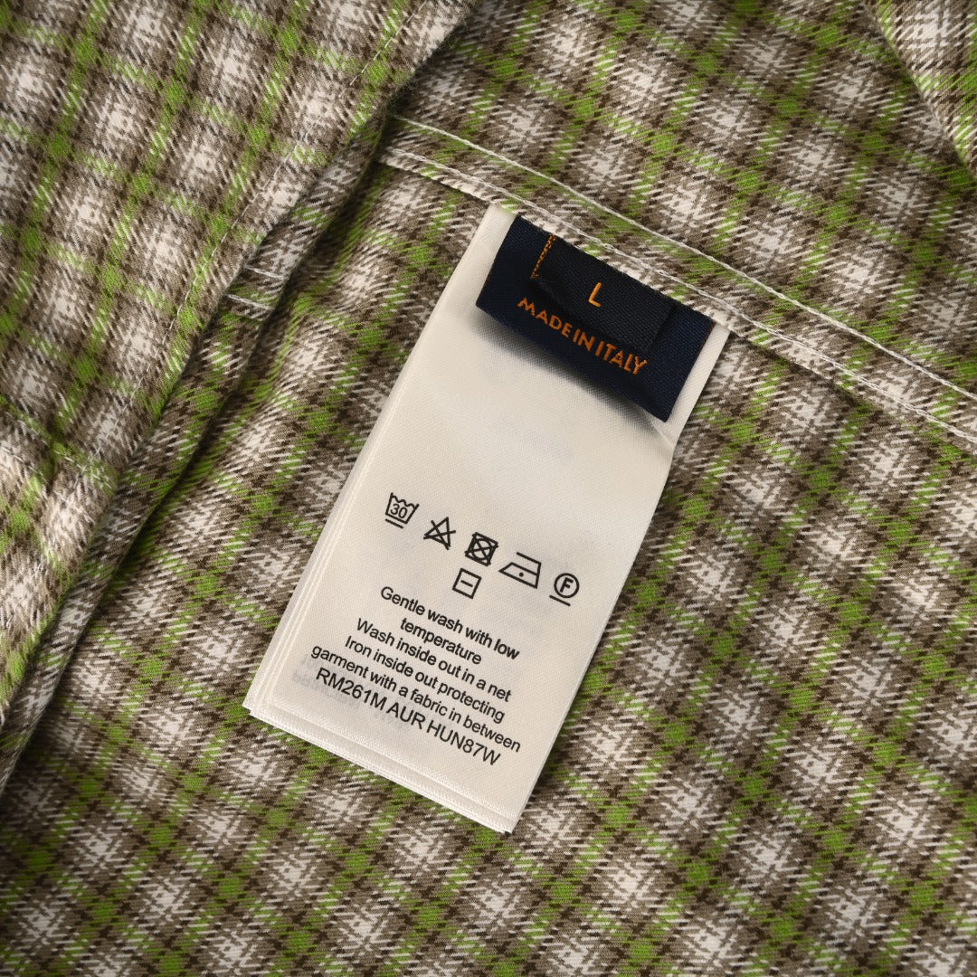 Louis Vuitton Green Plaid LV Logo Long Sleeve Shirt