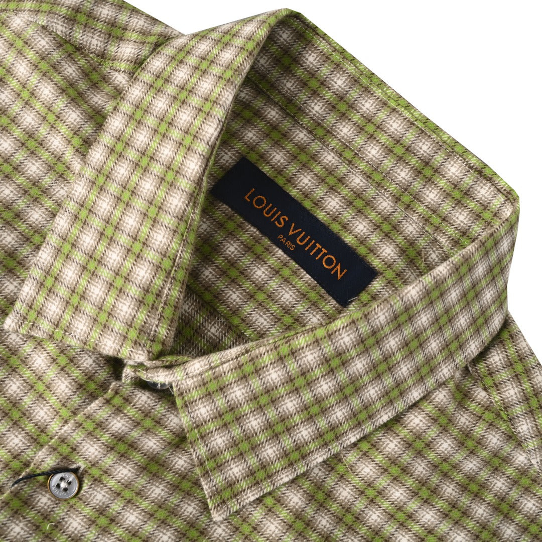 Louis Vuitton Green Plaid LV Logo Long Sleeve Shirt