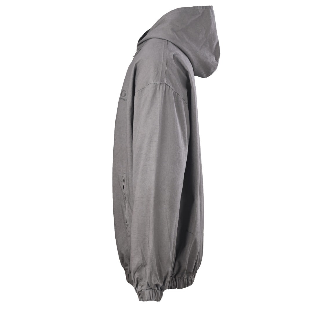 Balenciaga Grey Embroidered Logo Hooded Zip Jacket