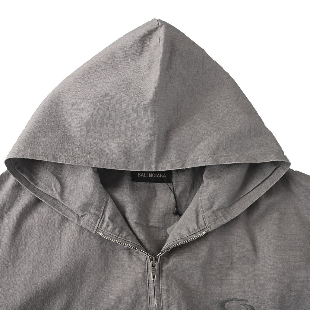 Balenciaga Grey Embroidered Logo Hooded Zip Jacket