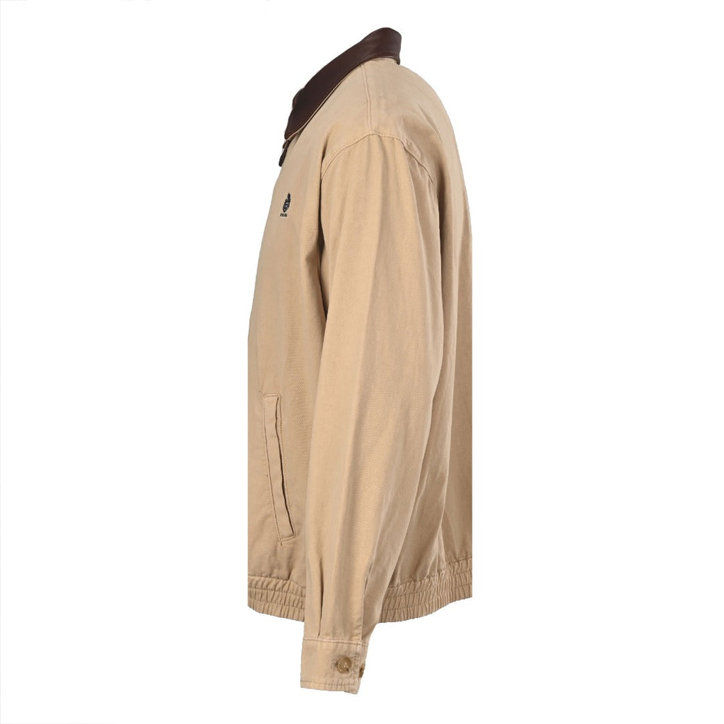 Prada Beige Canvas Harrington Jacket Leather Collar Embroidered Logo