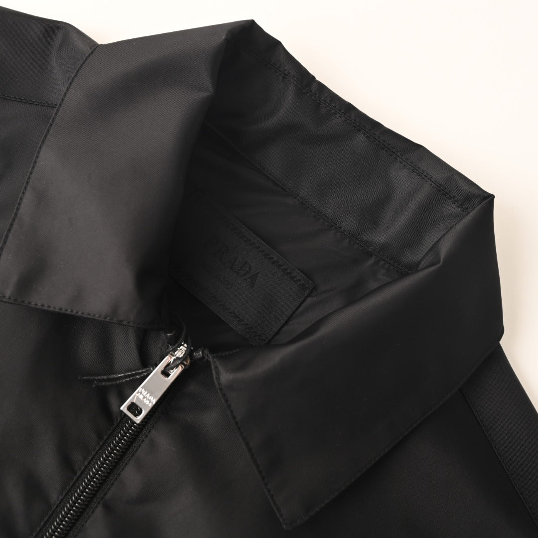 Prada Black Triangle Logo Re-Nylon Zip Shirt Jacket
