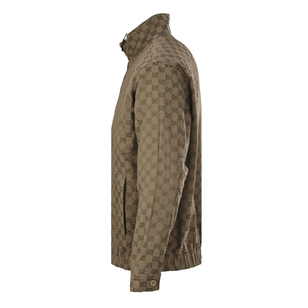 Gucci GG Monogram Khaki Stand Collar Zip Jacket