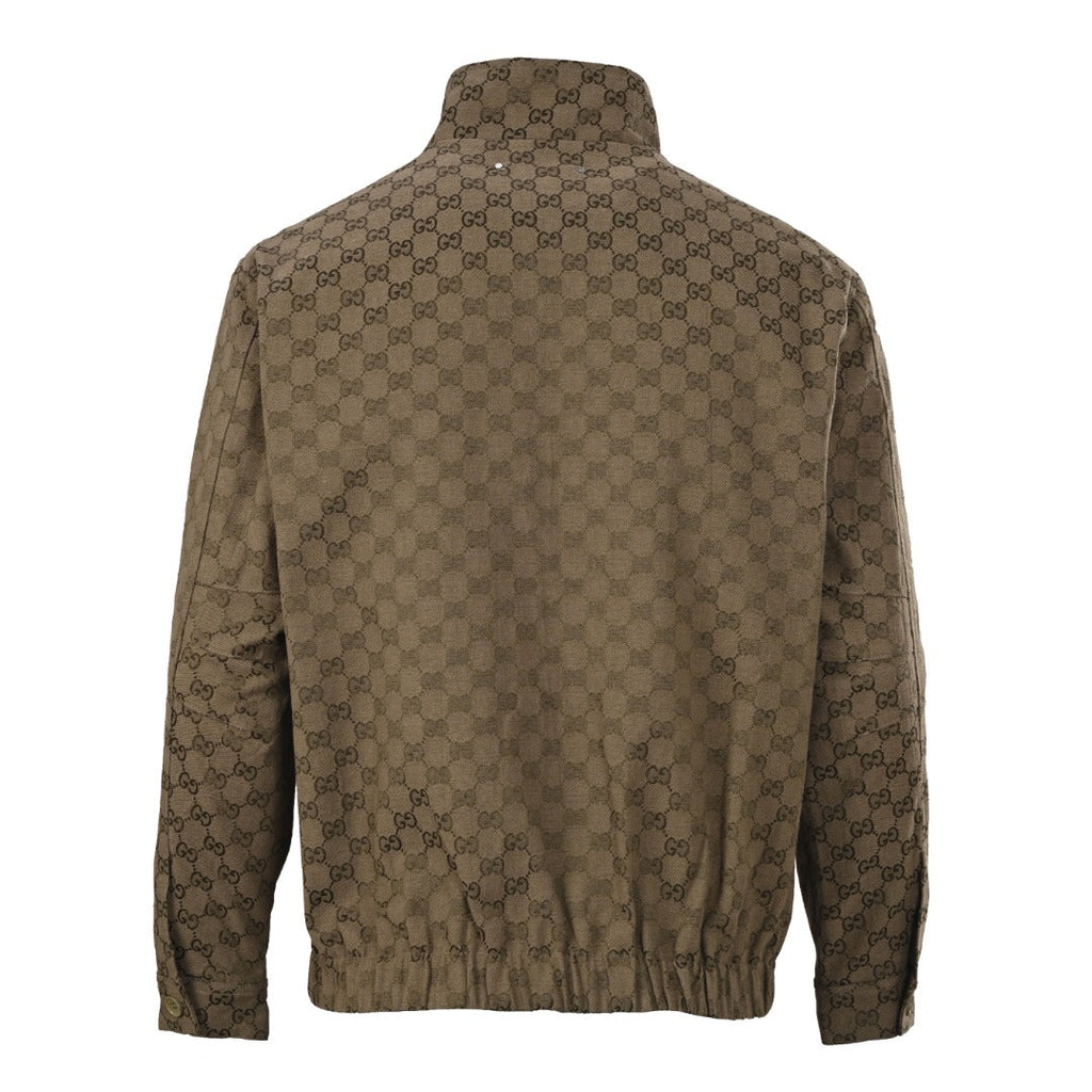 Gucci GG Monogram Khaki Stand Collar Zip Jacket