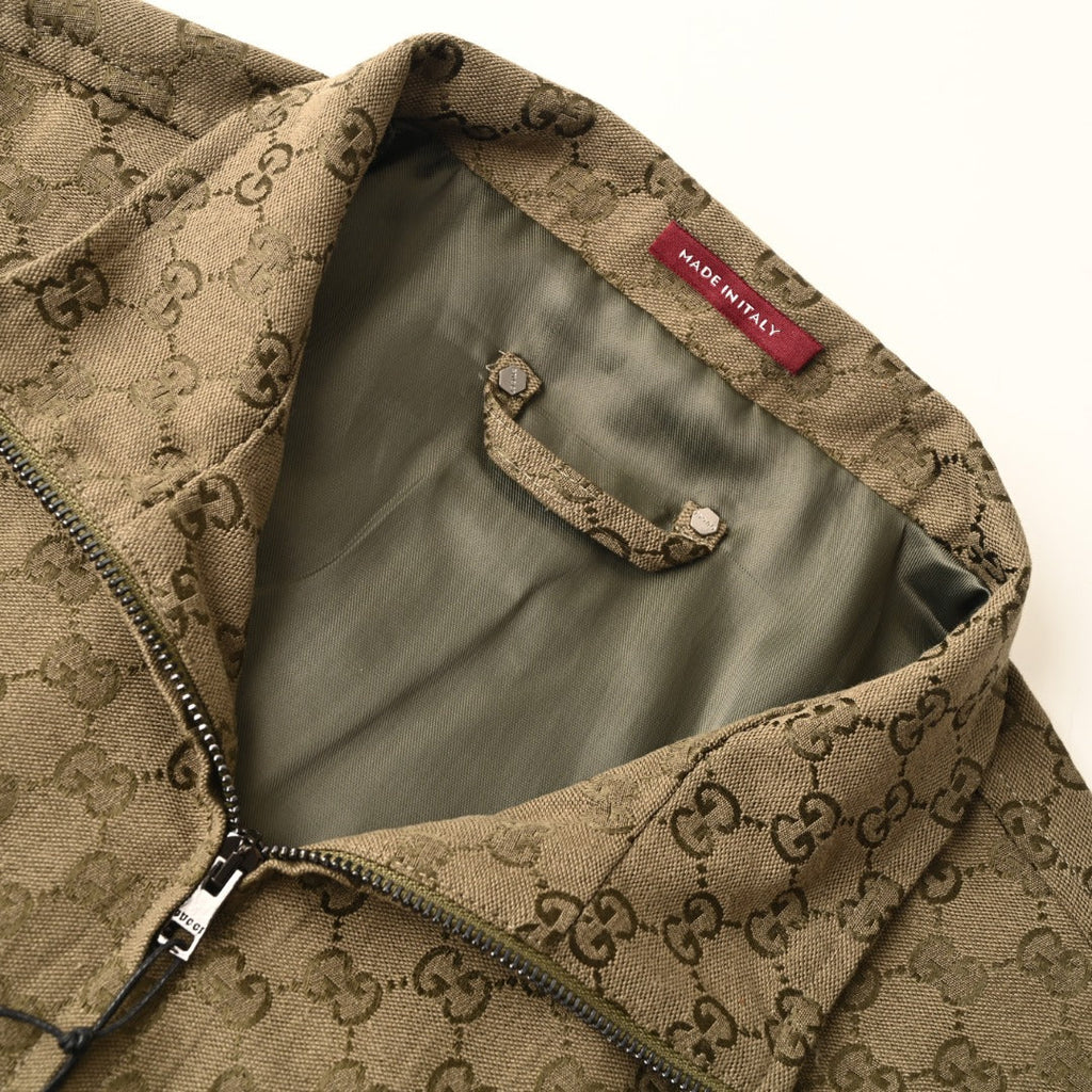 Gucci GG Monogram Khaki Stand Collar Zip Jacket