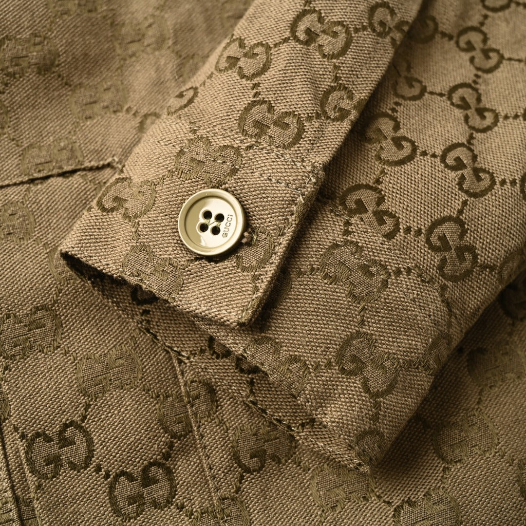 Gucci GG Monogram Khaki Stand Collar Zip Jacket