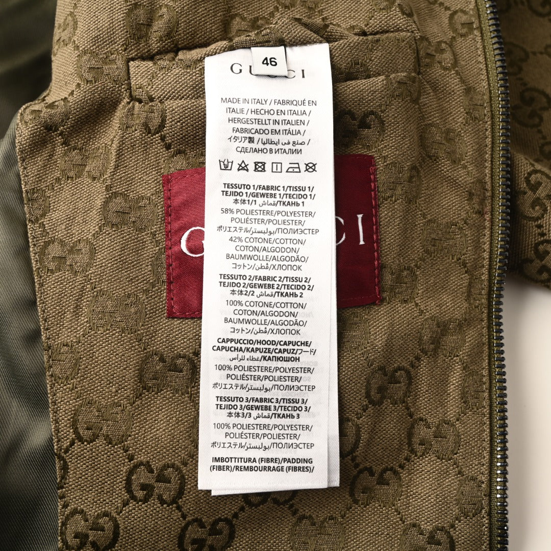 Gucci GG Monogram Khaki Stand Collar Zip Jacket
