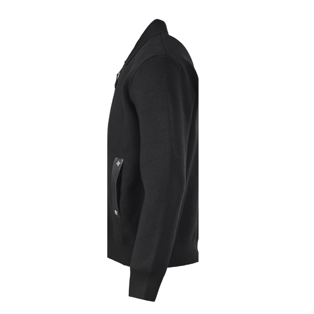 Louis Vuitton Black Leather Trim Full Zip Knit Jacket