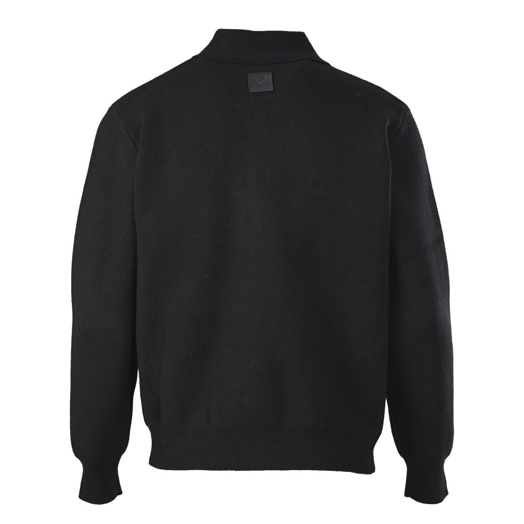 Louis Vuitton Black Leather Trim Full Zip Knit Jacket