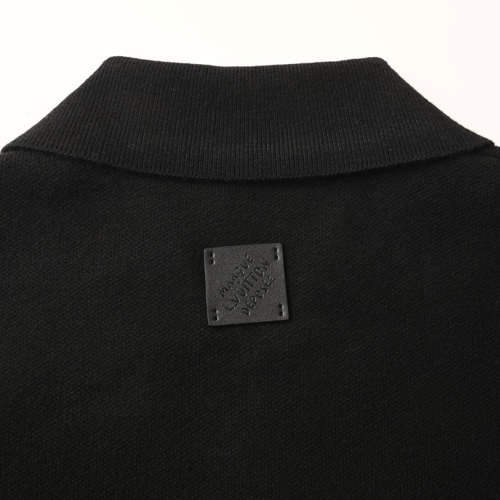 Louis Vuitton Black Leather Trim Full Zip Knit Jacket