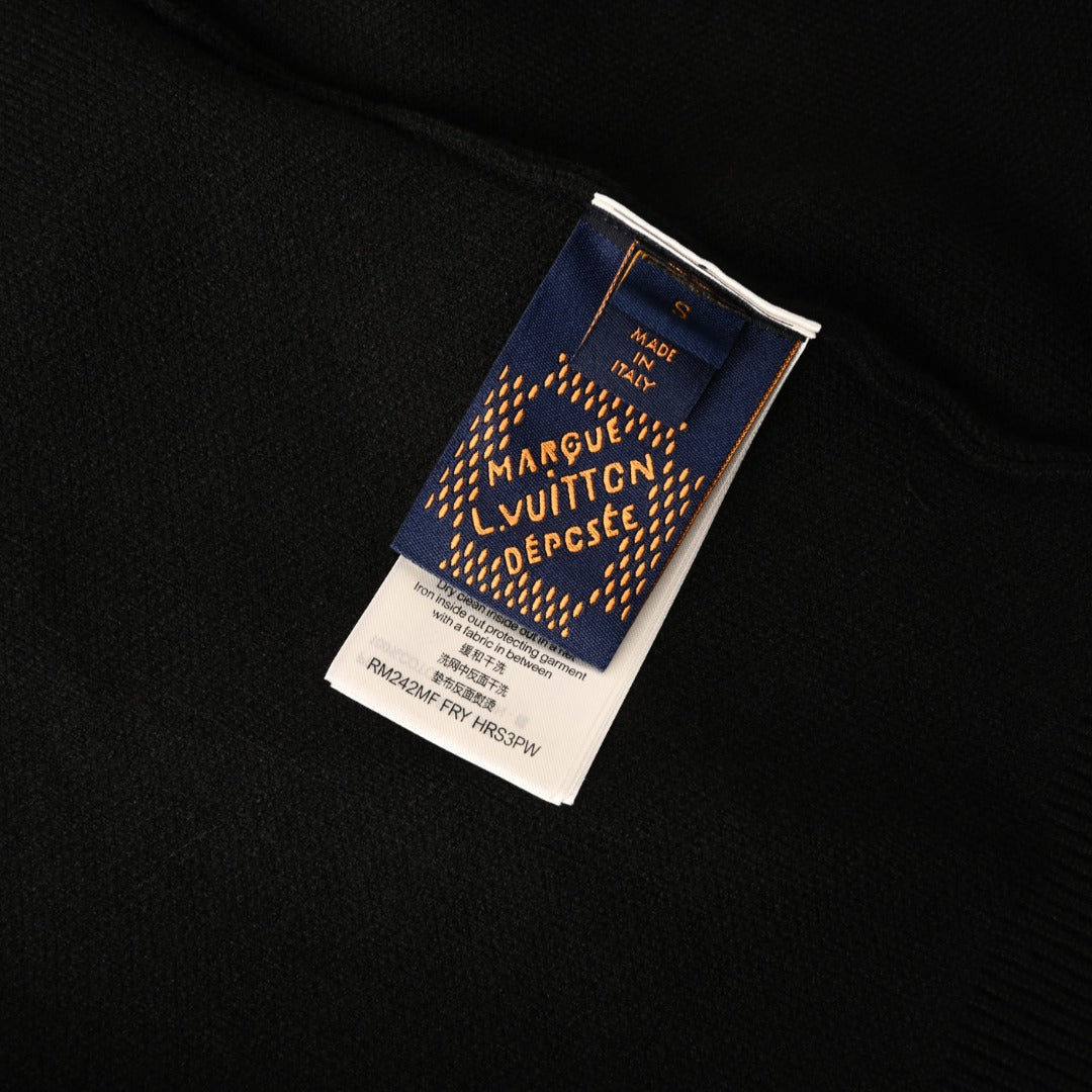 Louis Vuitton Black Leather Trim Full Zip Knit Jacket