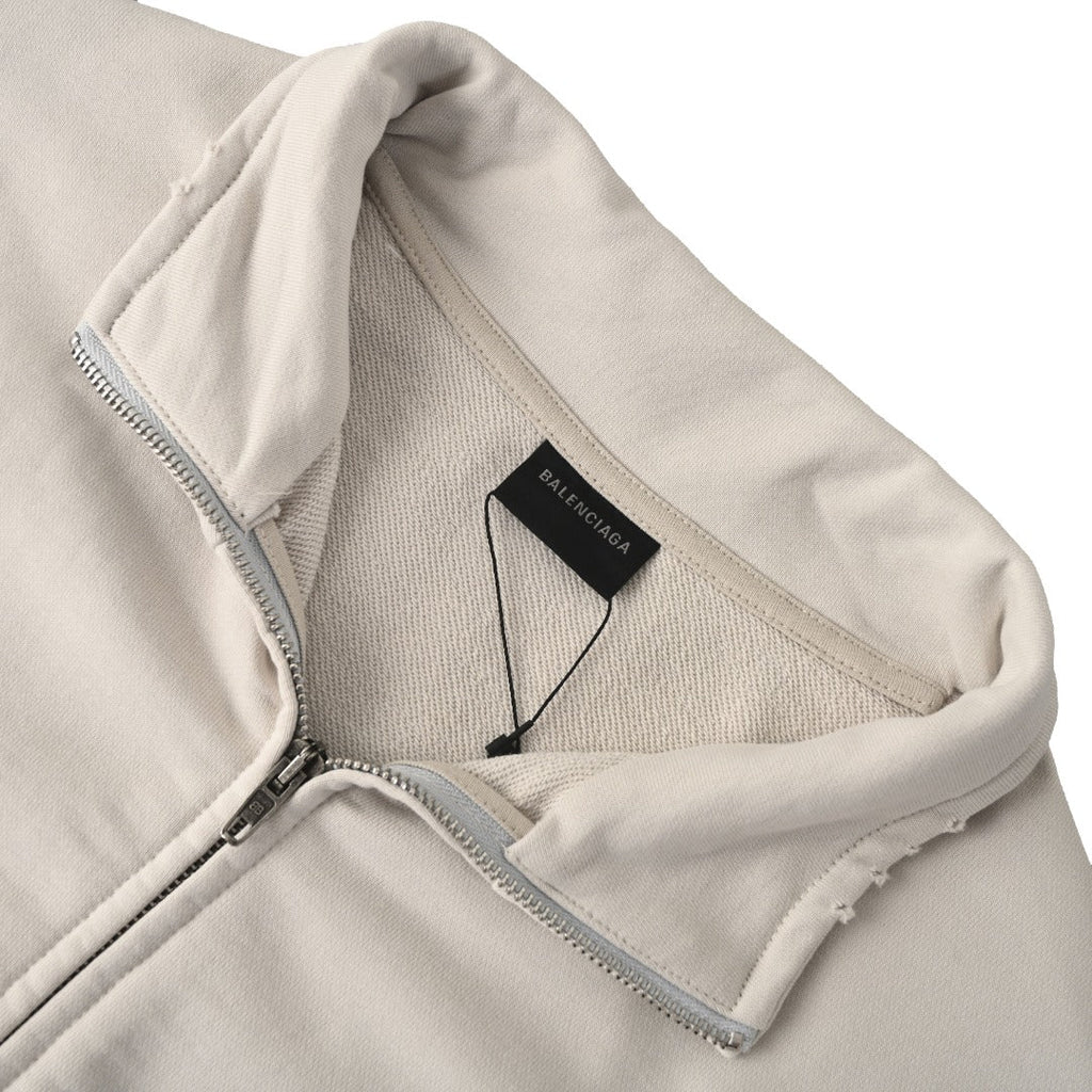 Balenciaga Off White Logo Full Zip Stand Collar Sweatshirt