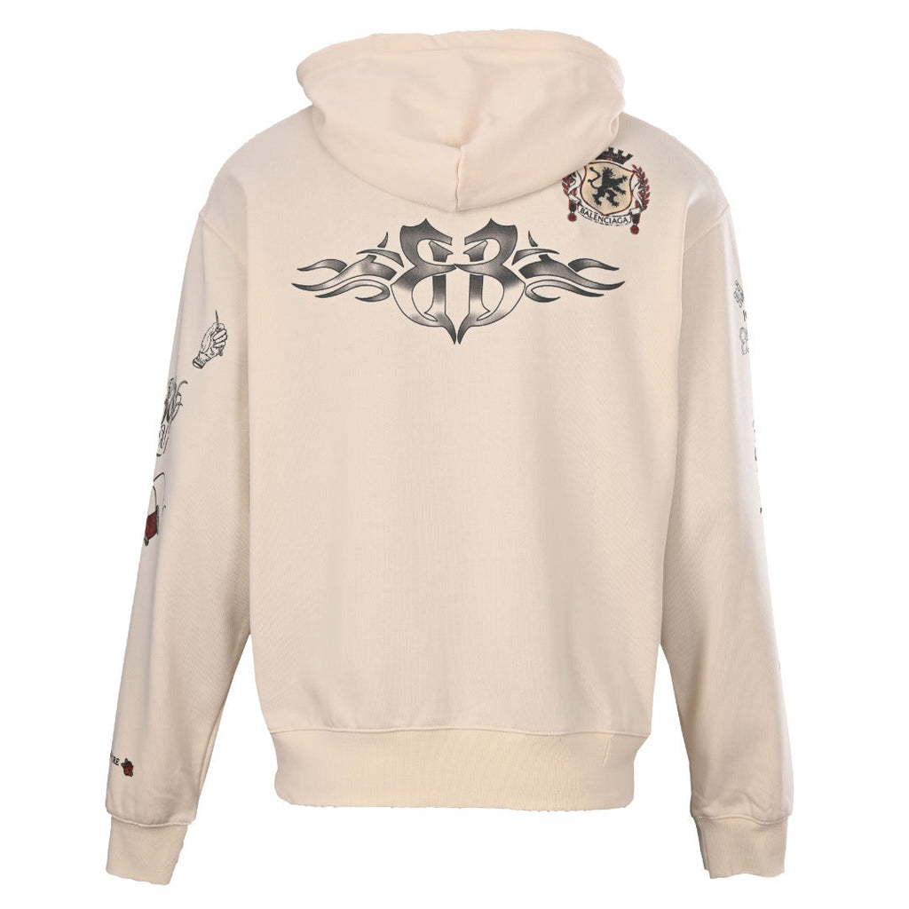 Balenciaga Cream Tattoo Print Zip Up Hoodie