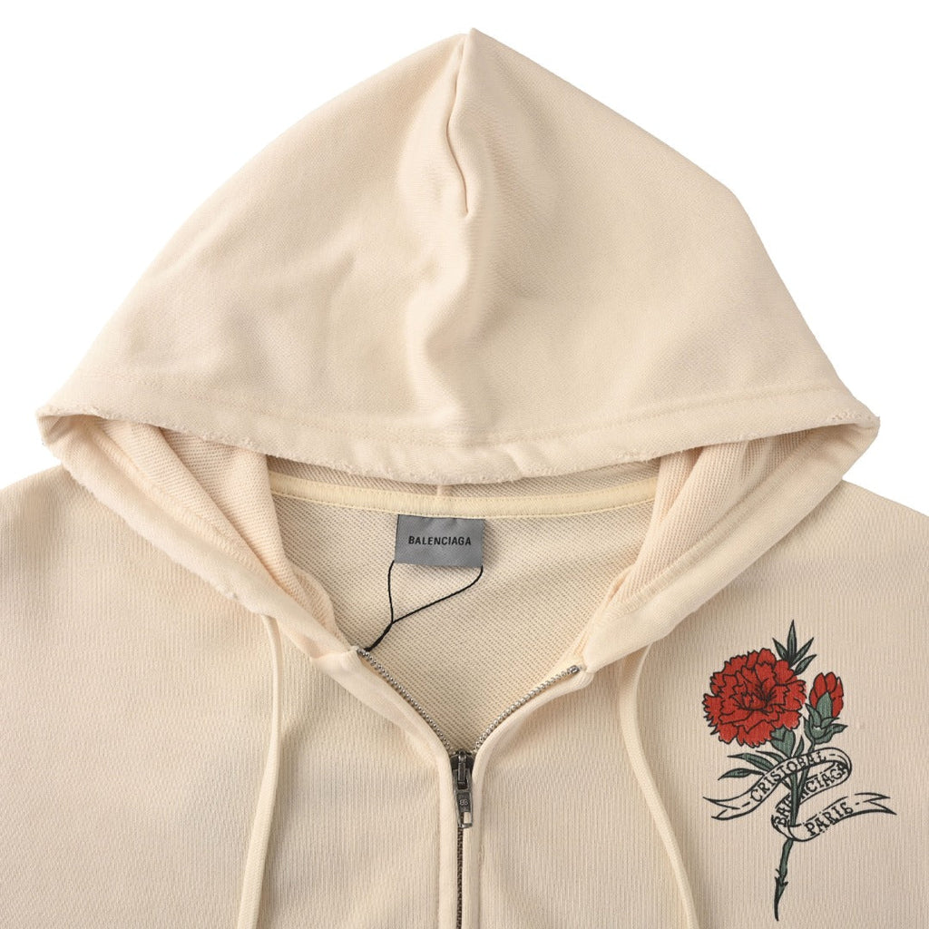 Balenciaga Cream Tattoo Print Zip Up Hoodie