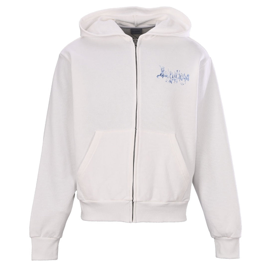 Balenciaga White Gothic Logo Full Zip Hooded Sweatshirt