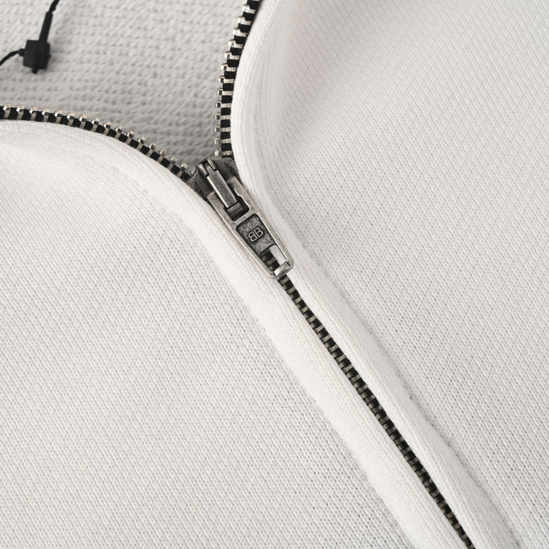 Balenciaga White Gothic Logo Full Zip Hooded Sweatshirt