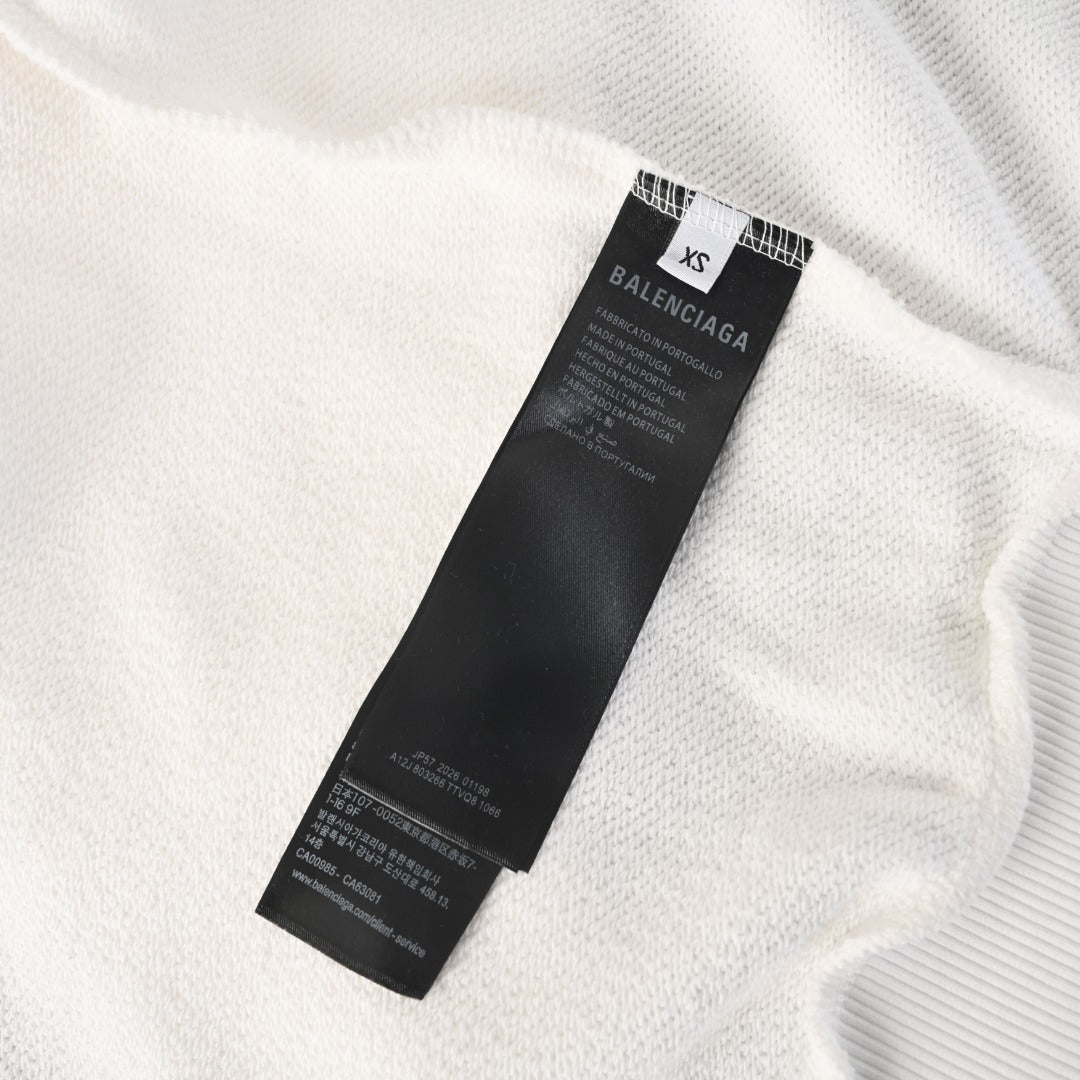 Balenciaga White Gothic Logo Full Zip Hooded Sweatshirt