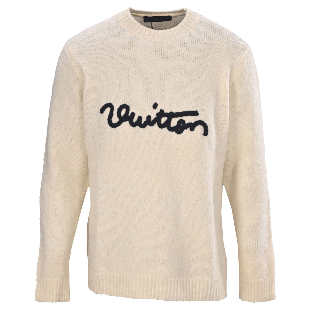 Louis Vuitton Cream Script Vuitton Logo Crew Neck Sweater