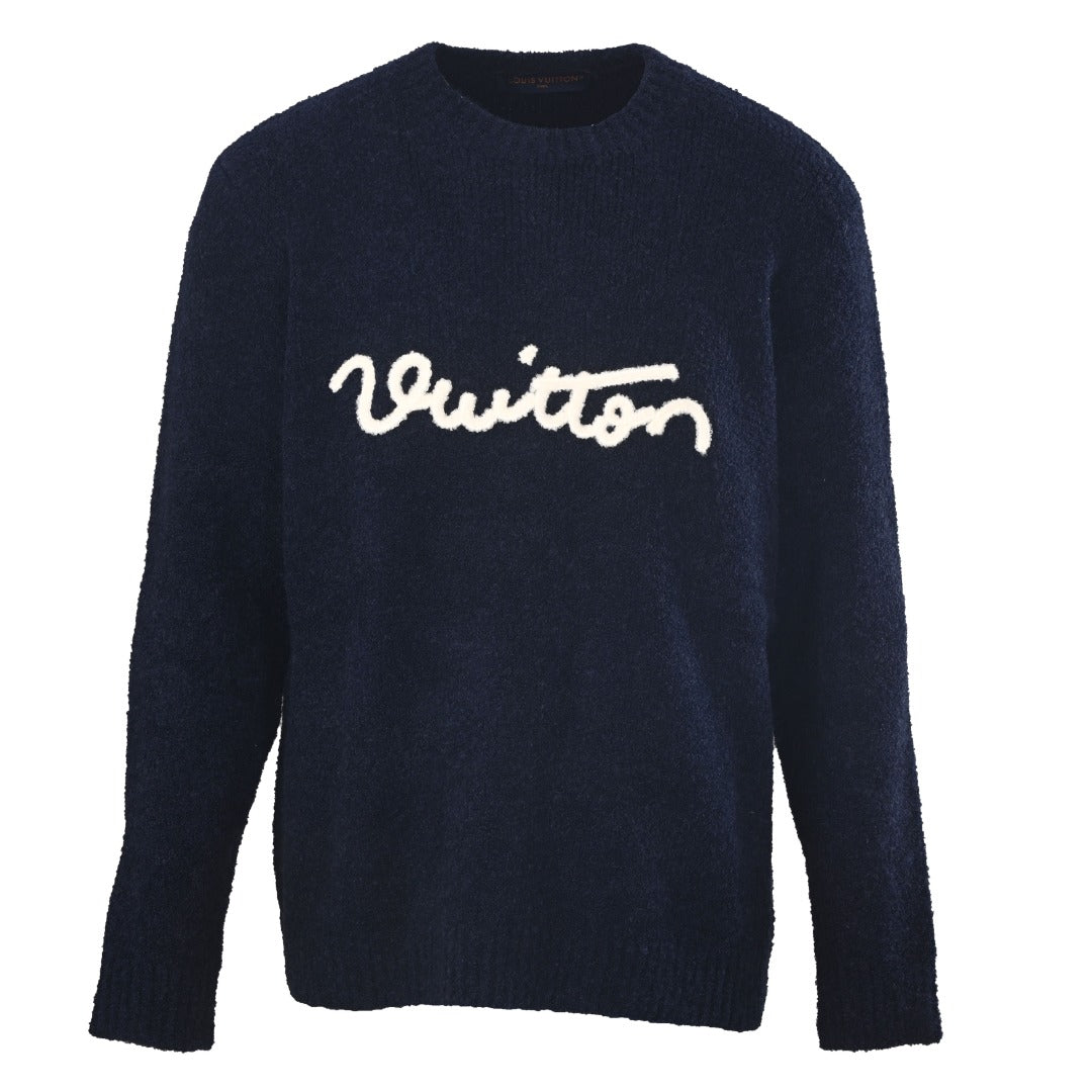 Louis Vuitton Navy Script Vuitton Logo Crew Neck Sweater