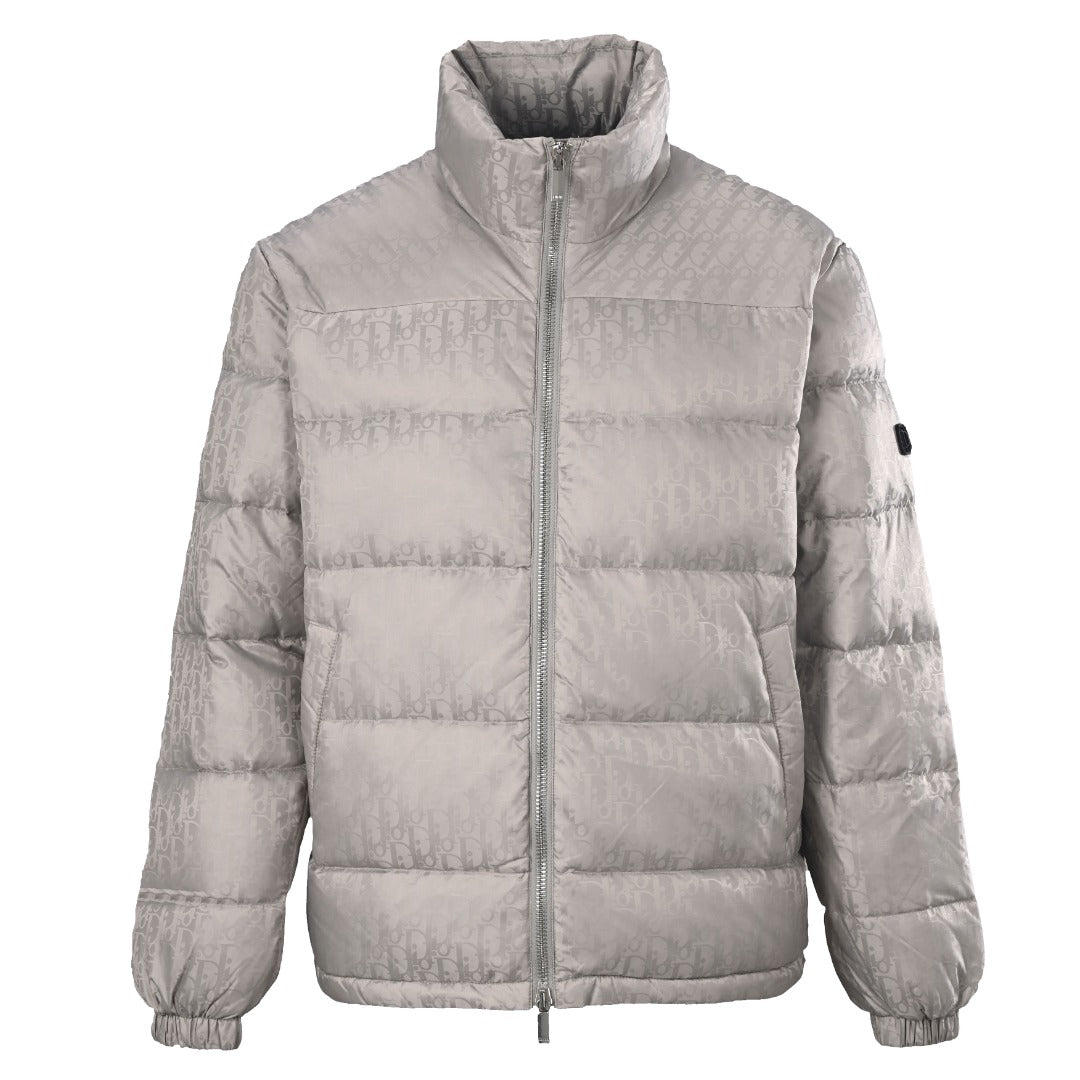 Dior Oblique Jacquard Grey Stand Collar Down Jacket