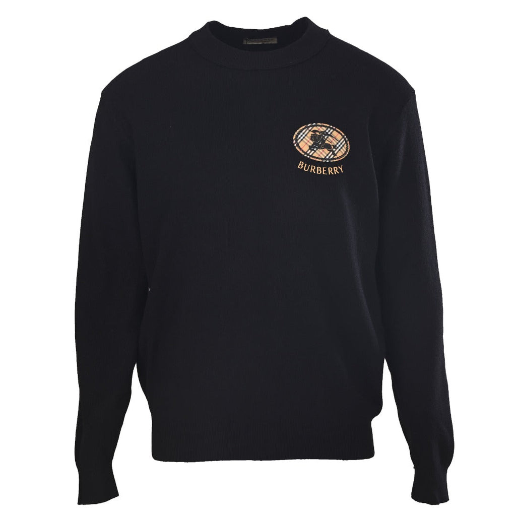 Burberry Black Equestrian Knight Logo Crew Neck Sweater