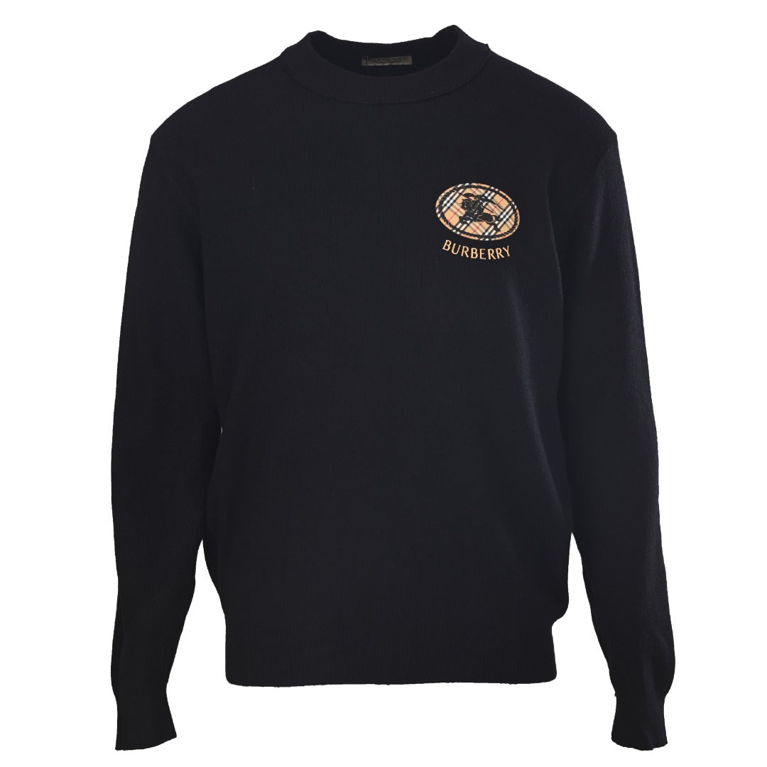 Burberry Black Equestrian Knight Logo Crew Neck Sweater