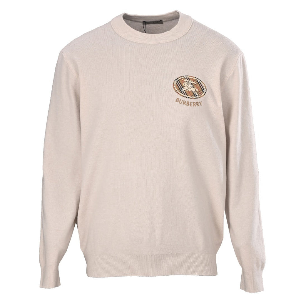 Burberry Cream Equestrian Knight Logo Crew Neck Sweater