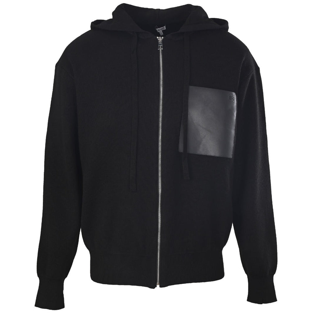 Loewe Black Leather Patch Full Zip Knit Hoodie
