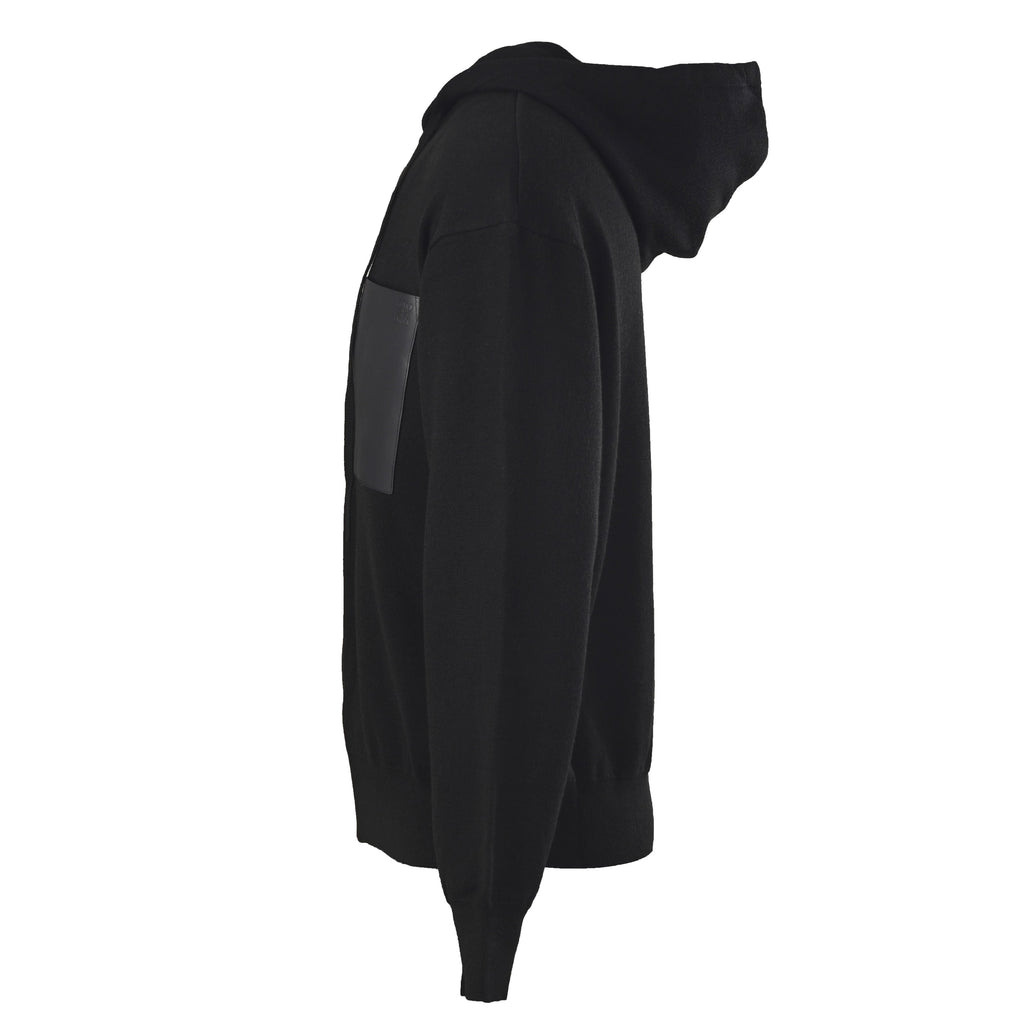 Loewe Black Leather Patch Full Zip Knit Hoodie