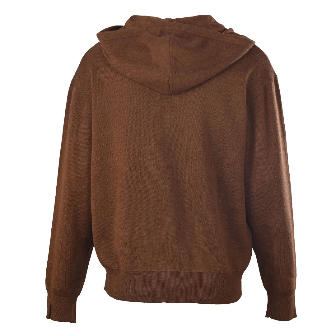 Loewe Brown Leather Patch Full Zip Knit Hoodie