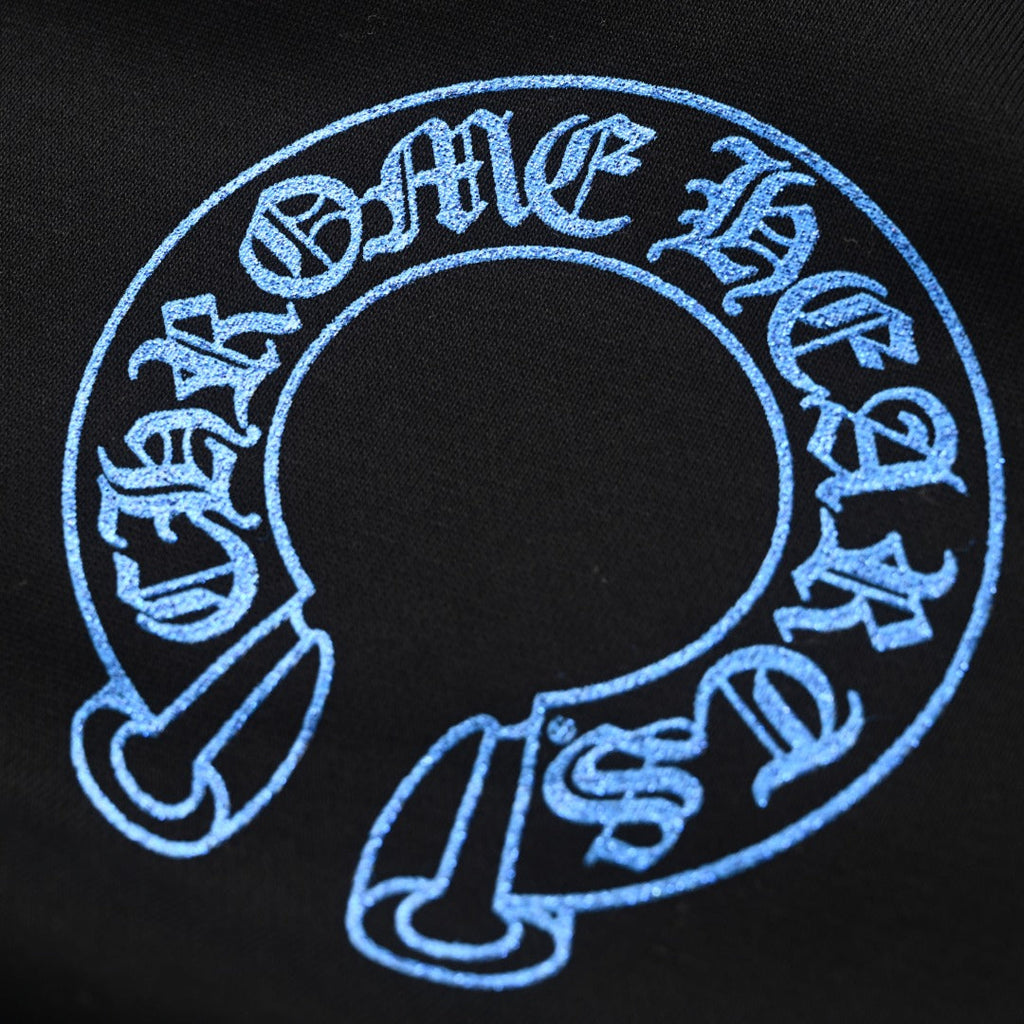 Chrome Hearts Black Blue Horseshoe Logo Pullover Hoodie