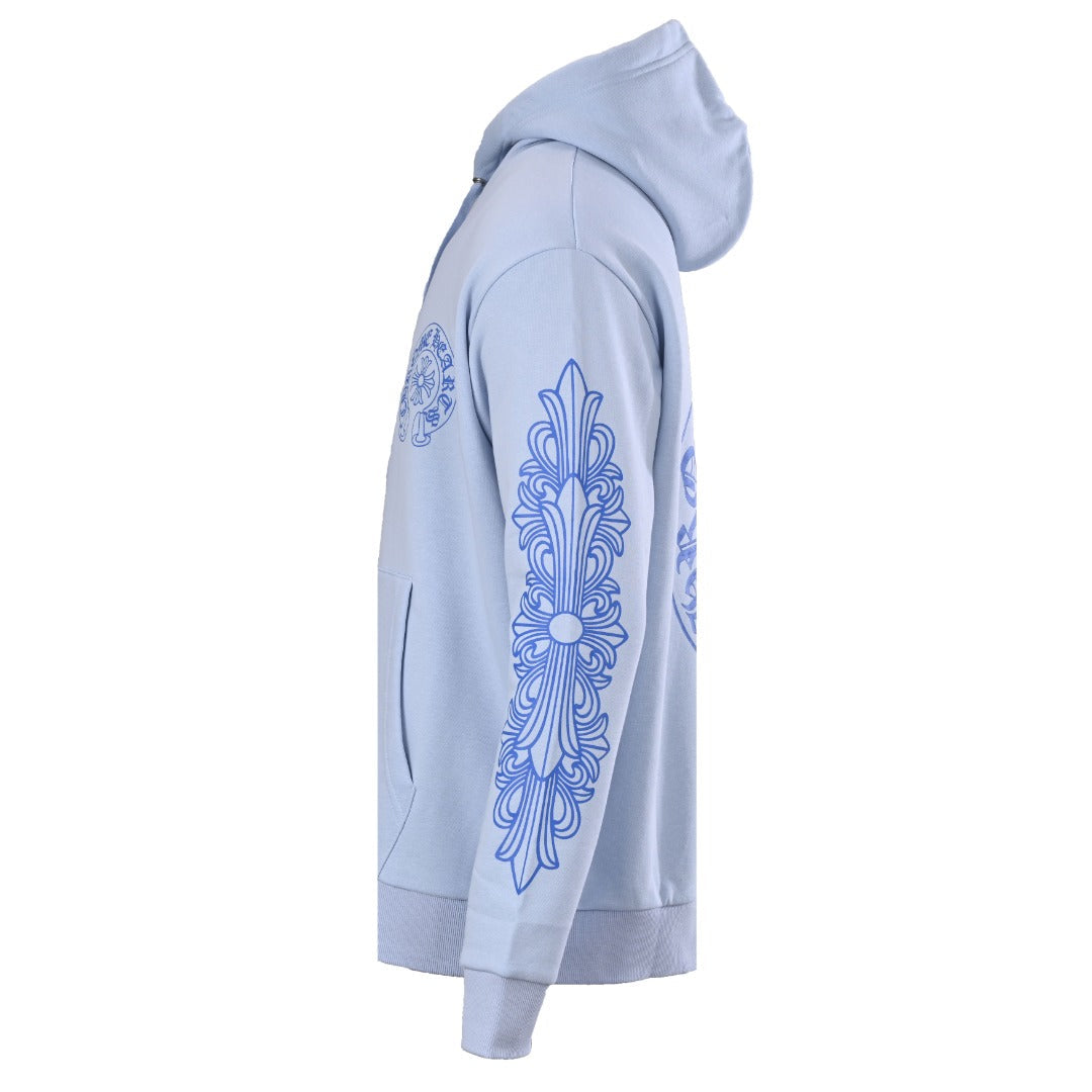Chrome Hearts Light Blue Miami Horseshoe Logo Pullover Hoodie