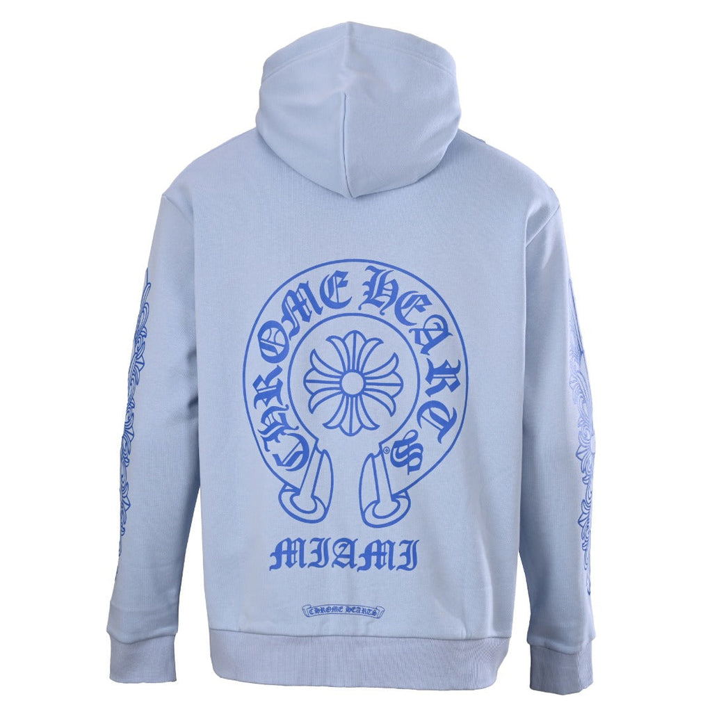 Chrome Hearts Light Blue Miami Horseshoe Logo Pullover Hoodie