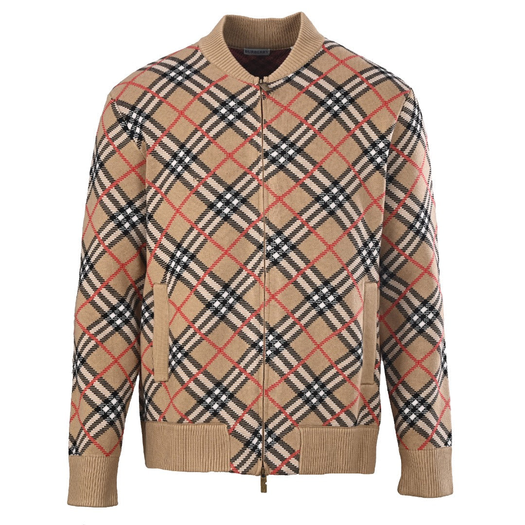 Burberry Vintage Check Knit Zip Bomber Jacket