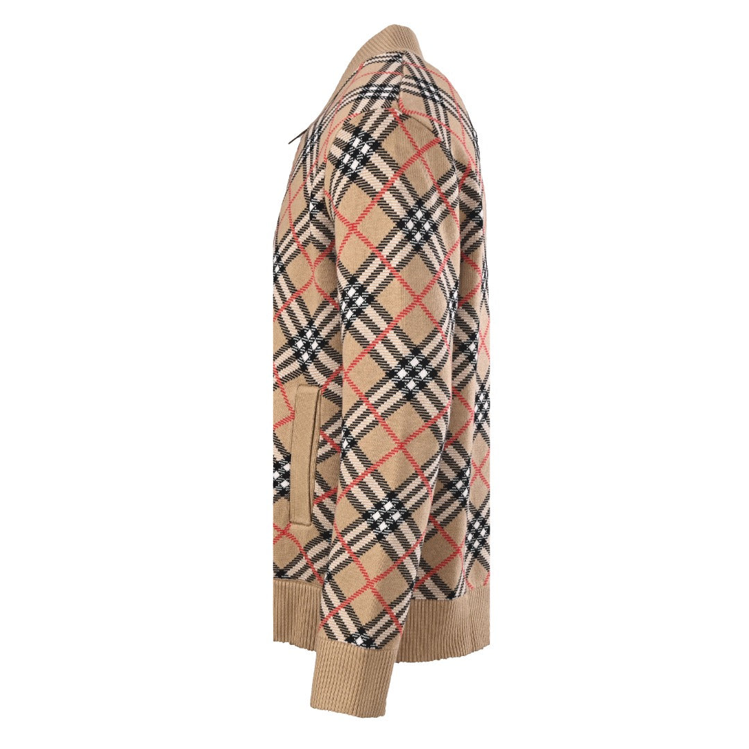 Burberry Vintage Check Knit Zip Bomber Jacket