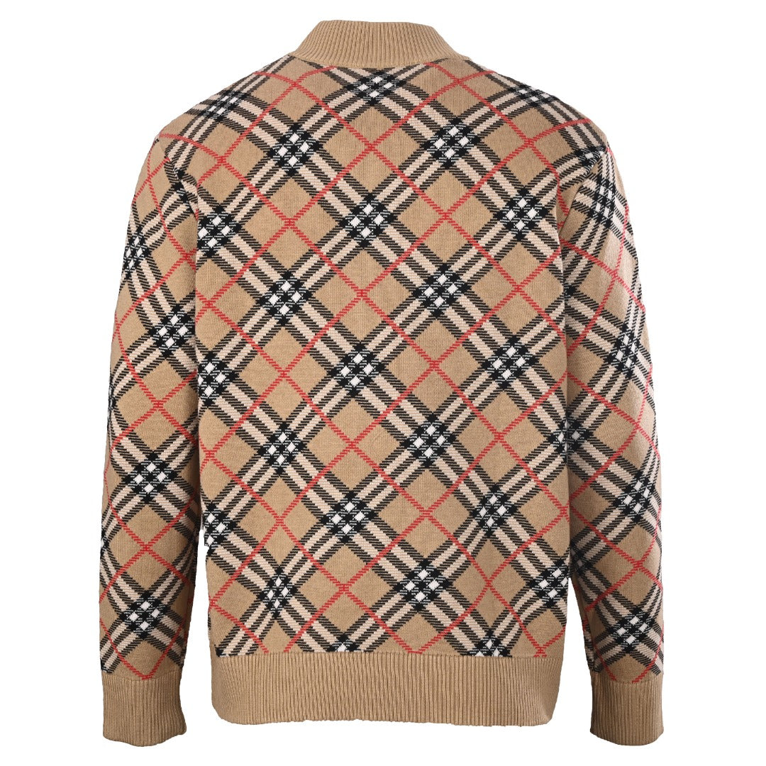 Burberry Vintage Check Knit Zip Bomber Jacket