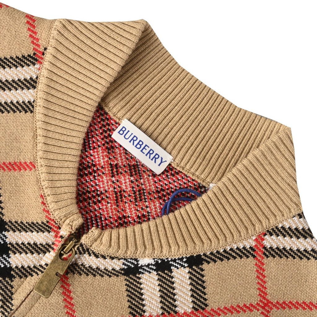 Burberry Vintage Check Knit Zip Bomber Jacket