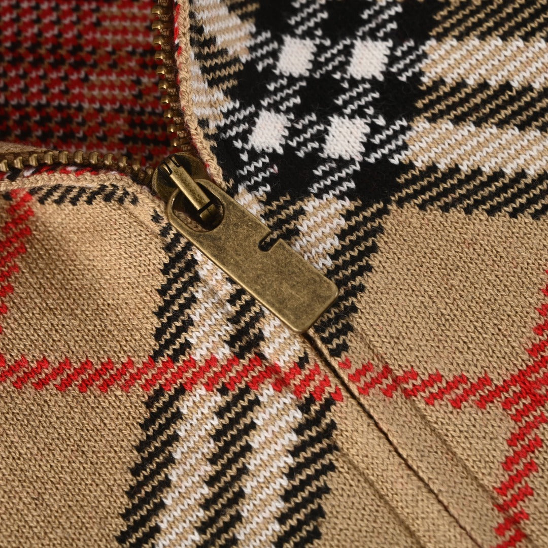 Burberry Vintage Check Knit Zip Bomber Jacket