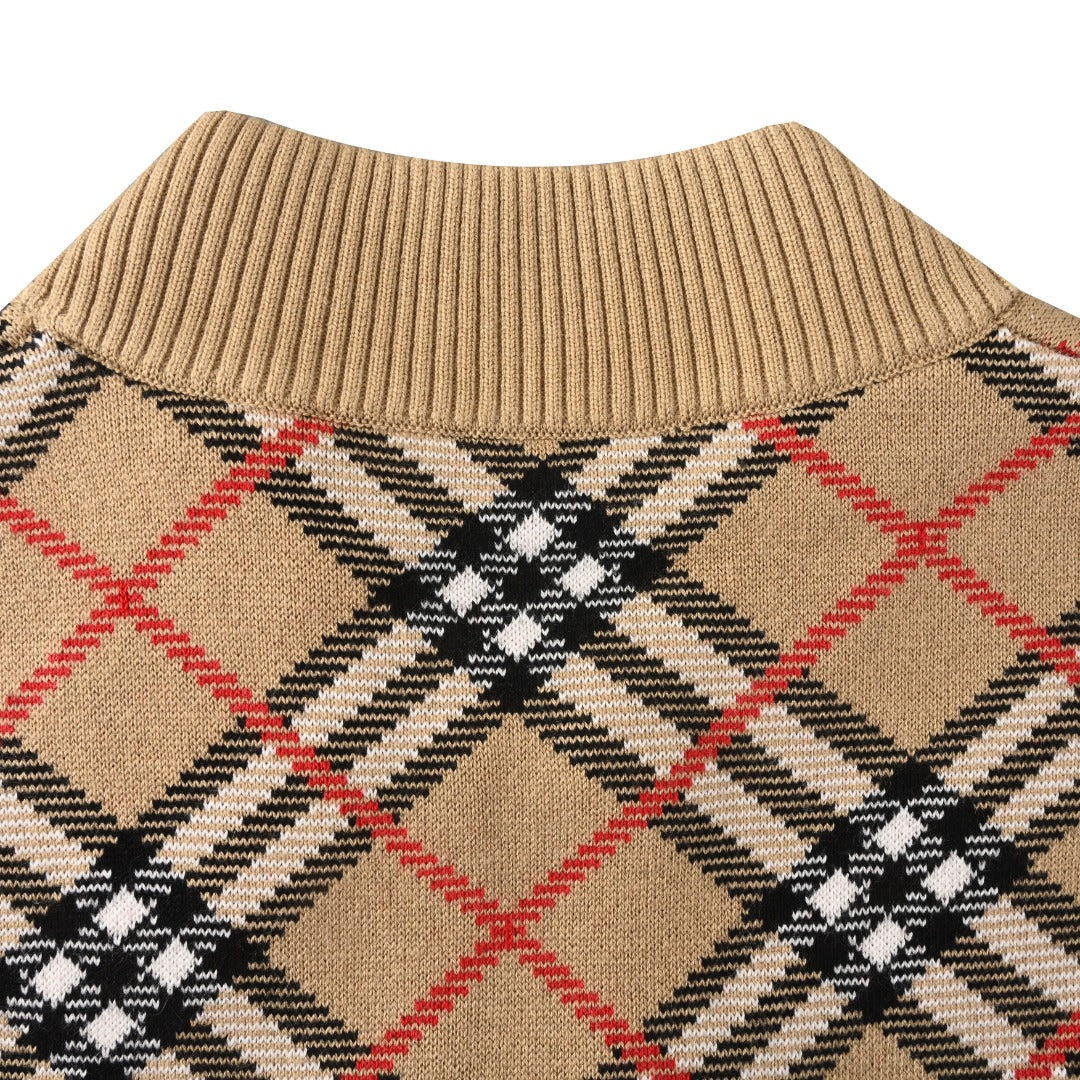 Burberry Vintage Check Knit Zip Bomber Jacket