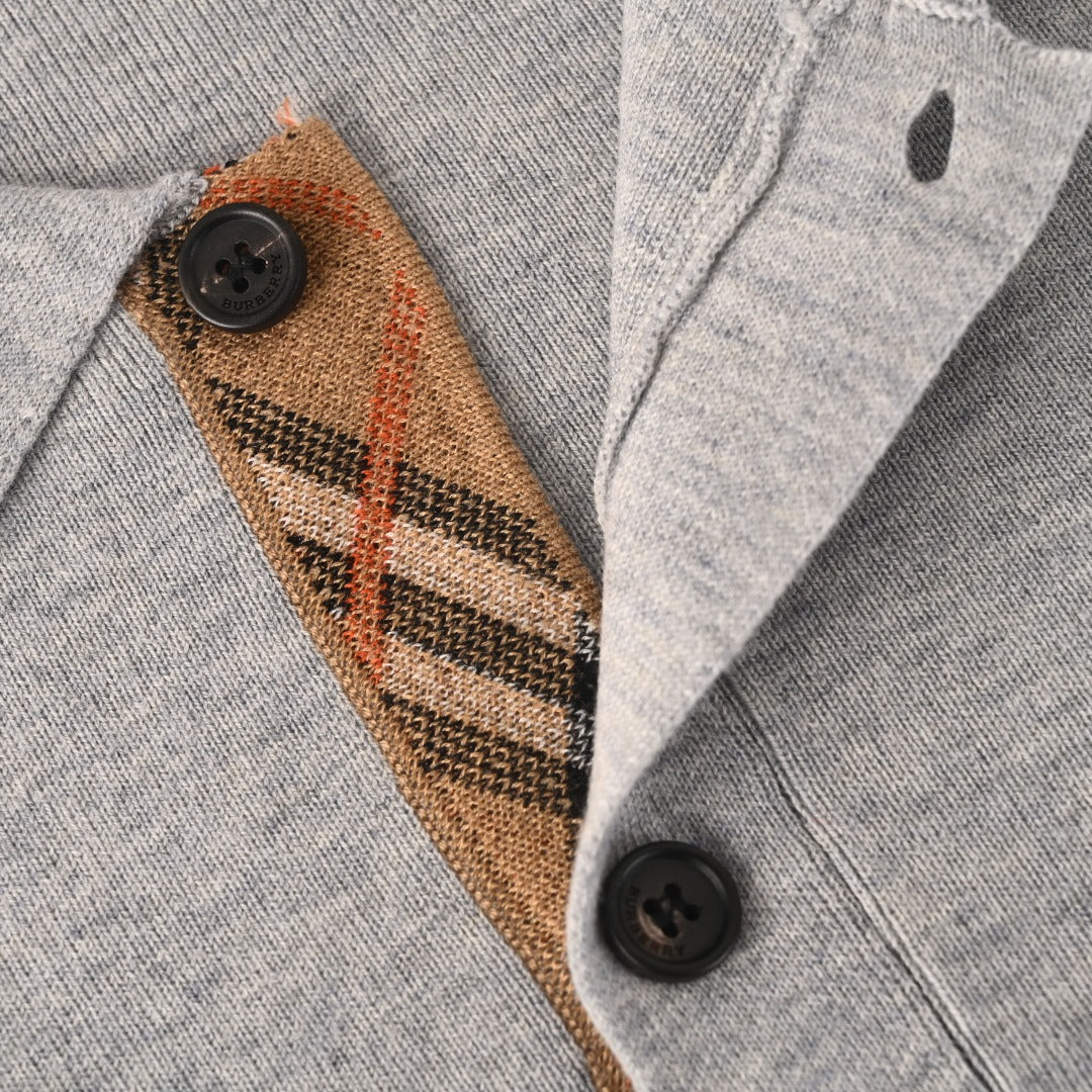 Burberry Grey Collared Button Knit Cardigan