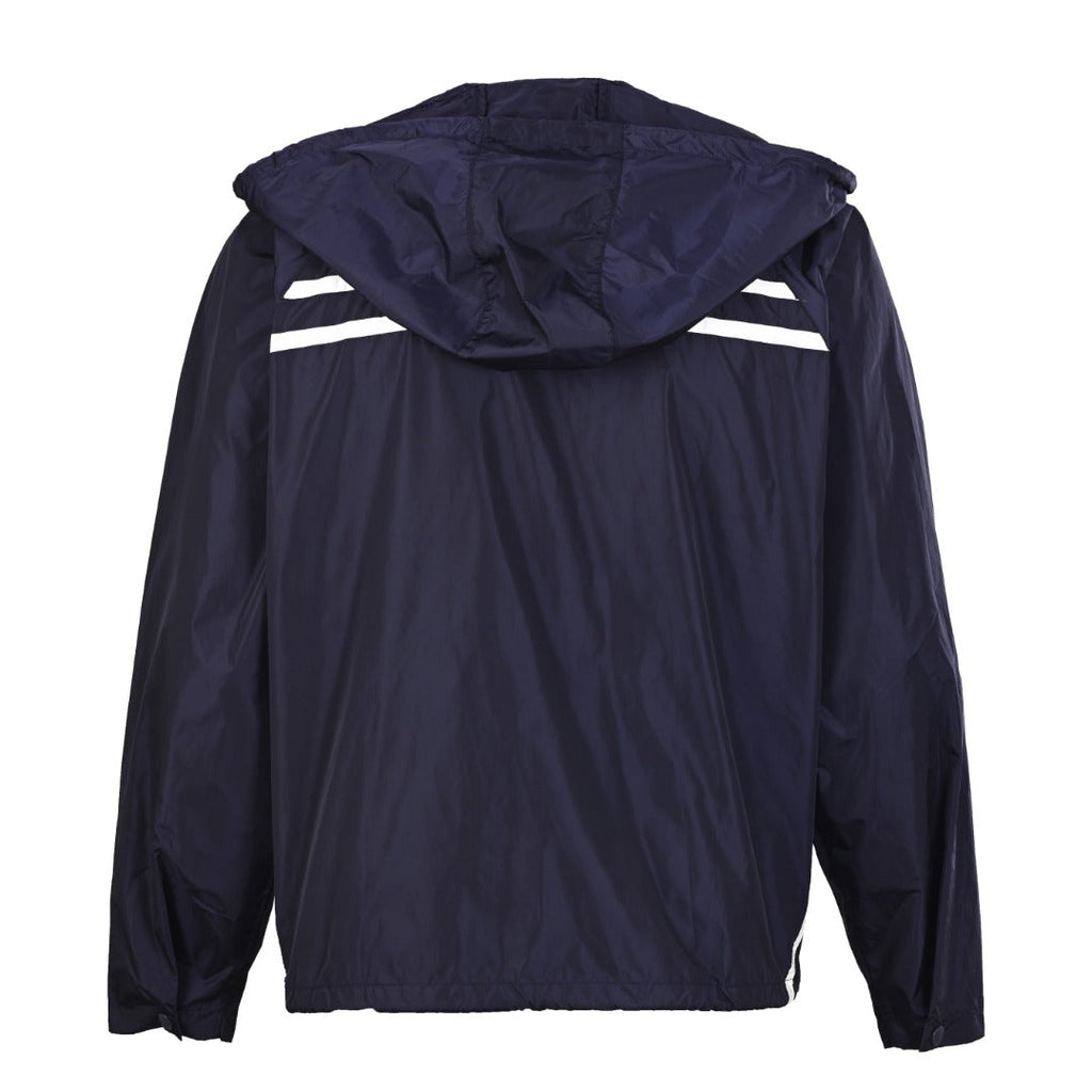 Prada Navy Stripe Logo Hooded Nylon Windbreaker