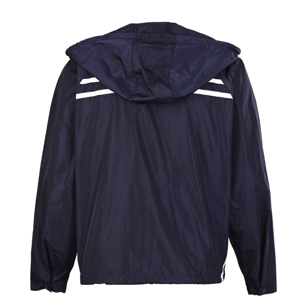 Prada Navy Stripe Logo Hooded Nylon Windbreaker