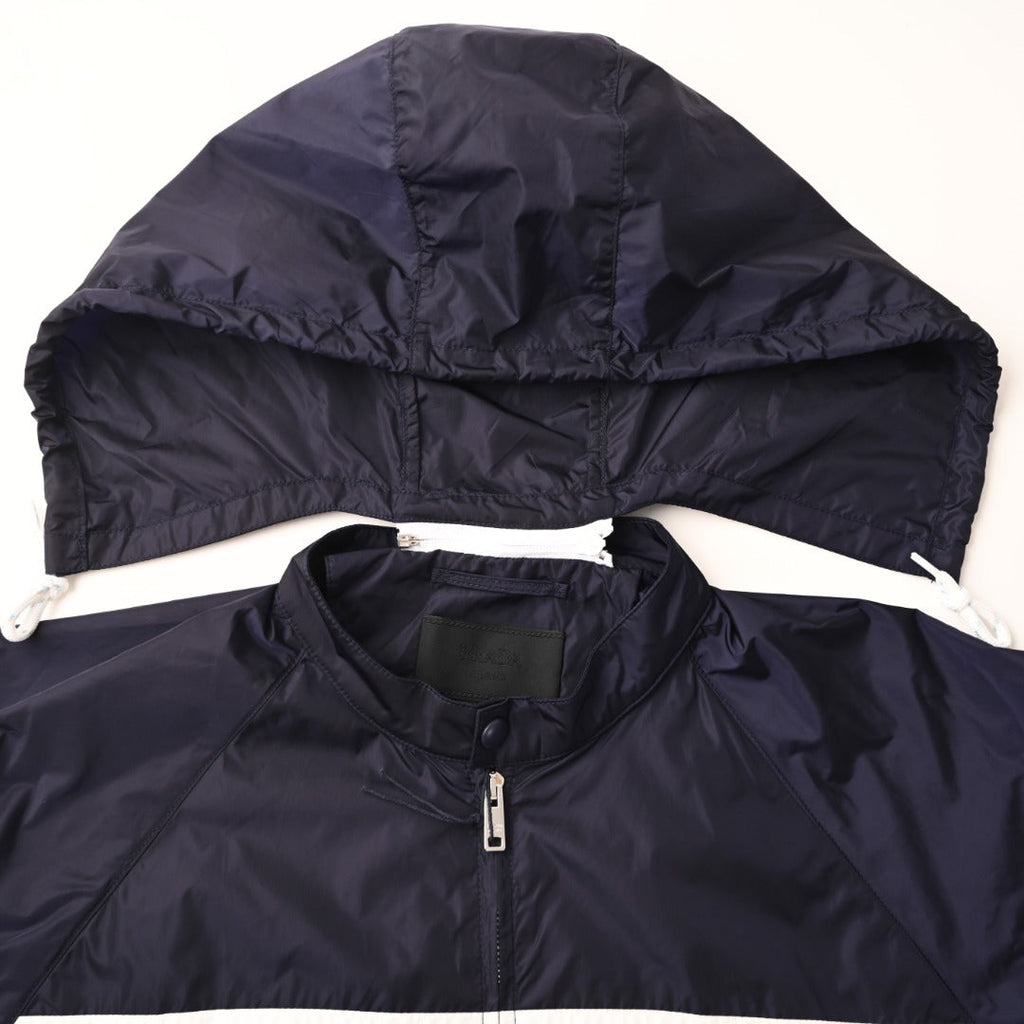 Prada Navy Stripe Logo Hooded Nylon Windbreaker