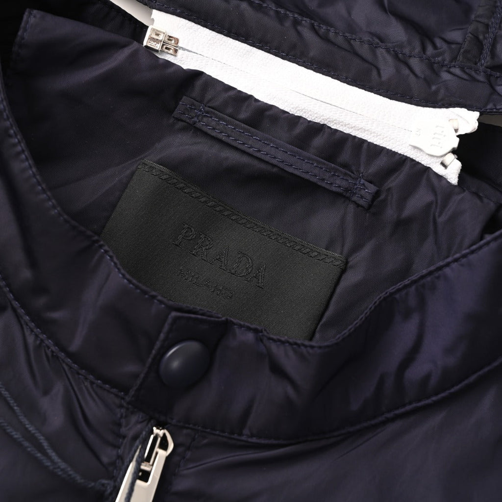 Prada Navy Stripe Logo Hooded Nylon Windbreaker