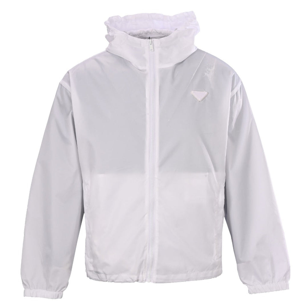 Prada White Triangle Logo Hooded Nylon Windbreaker