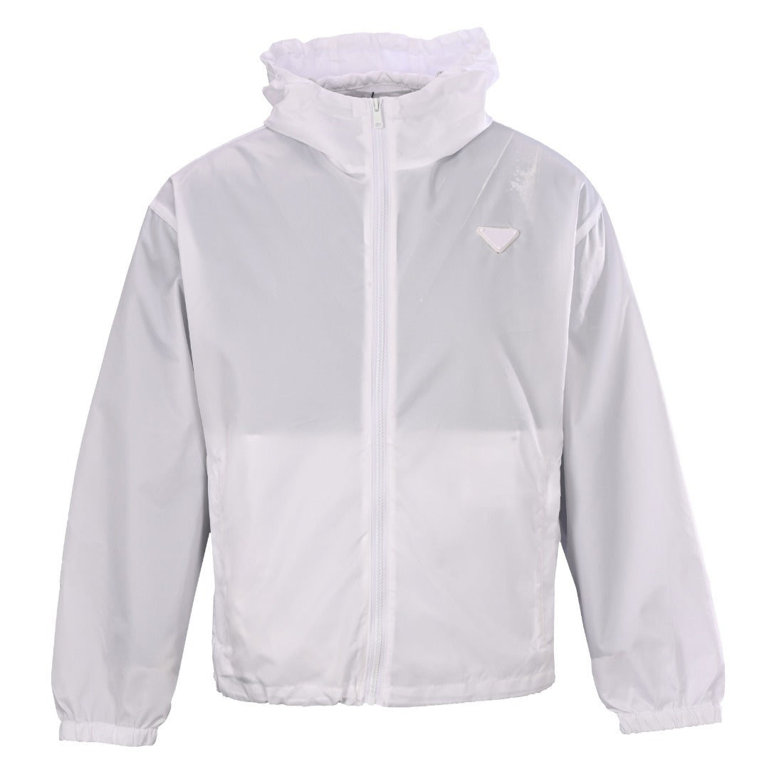 Prada White Triangle Logo Hooded Nylon Windbreaker